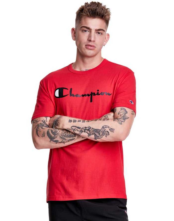 Champion Herre T-Shirts Rød - Lightweight Script Logo - Danmark VYQ-308961